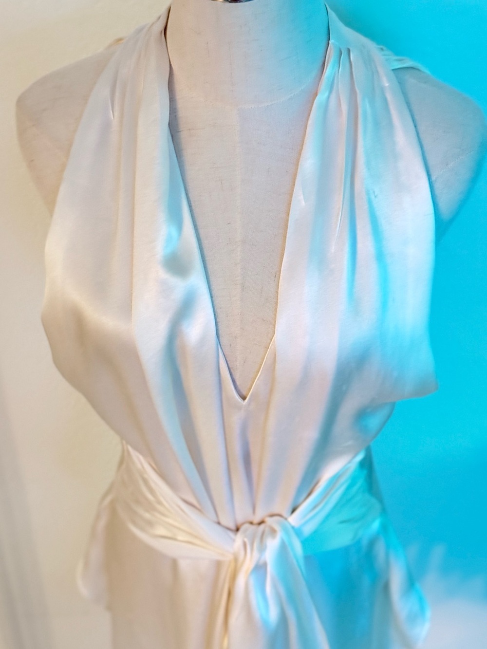 Elizabeth and James 100% Silk Satin Halter Wrap Blouse Cream/Off-Wht M Romantic - Picture 8 of 12